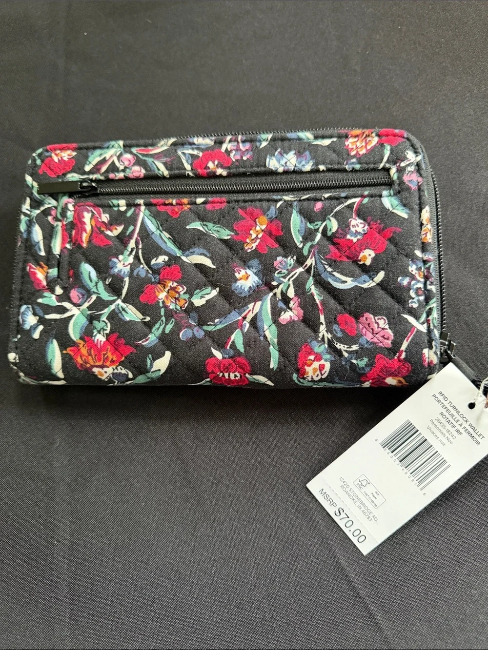 Vera Bradley Black Quilted Wallet with Red Floral Print - Picture 5 of 10